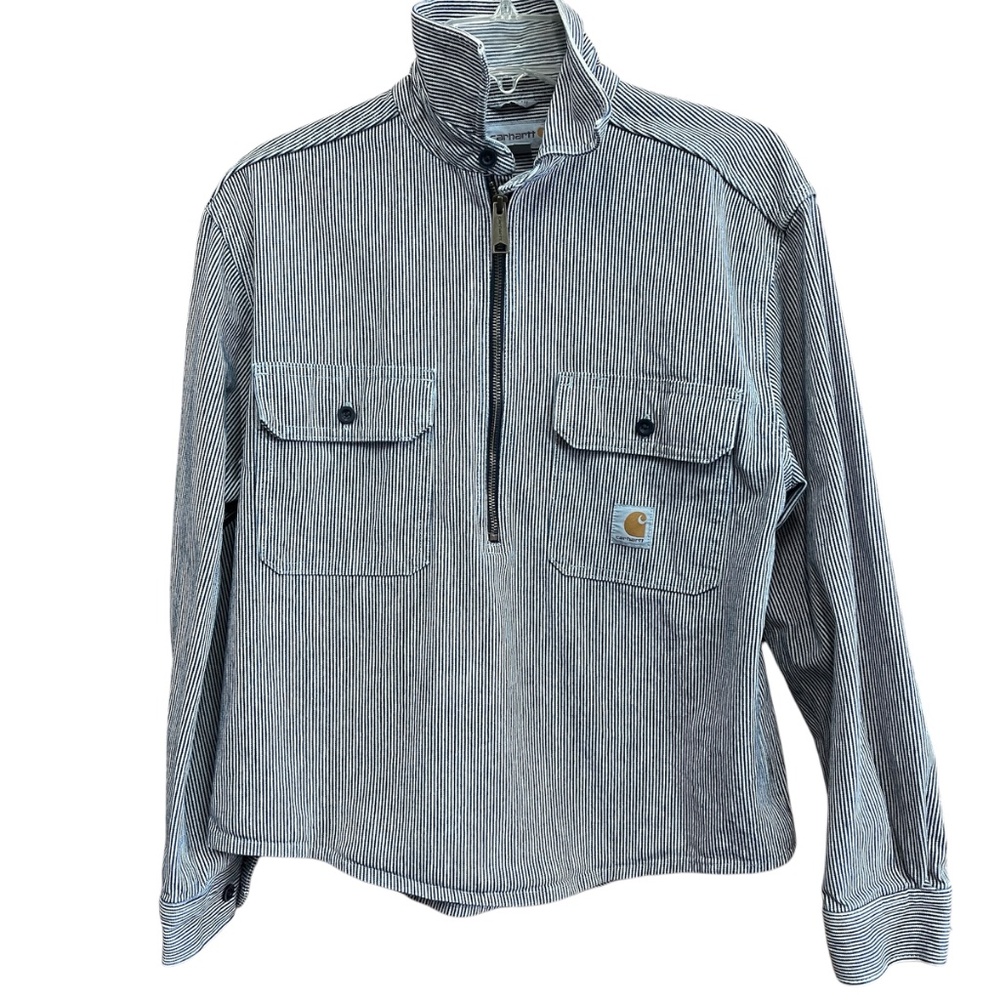 Carhartt Workwear Hickory Stripe Railroad Shirt Jacket Half Zip Small